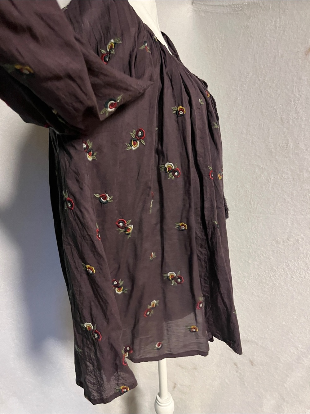 Embroidered Boho Peasant Tunic Top - Deep Plum - Picture 3 of 7